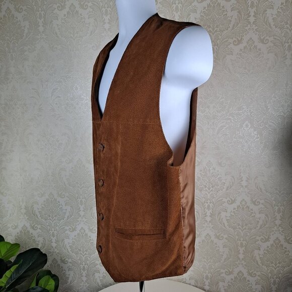 Greatland Apparel Size Medium Brown Leather Vest Nylon Back Vintage EUC - Picture 5 of 11